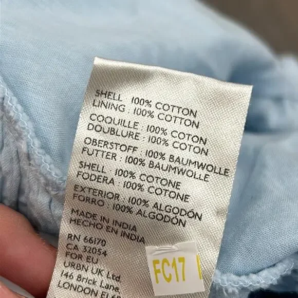 Free People Size Large Leave It To Me Powdered Blue Top Smocked Puff Sleeve NWOT - Picture 9 of 11